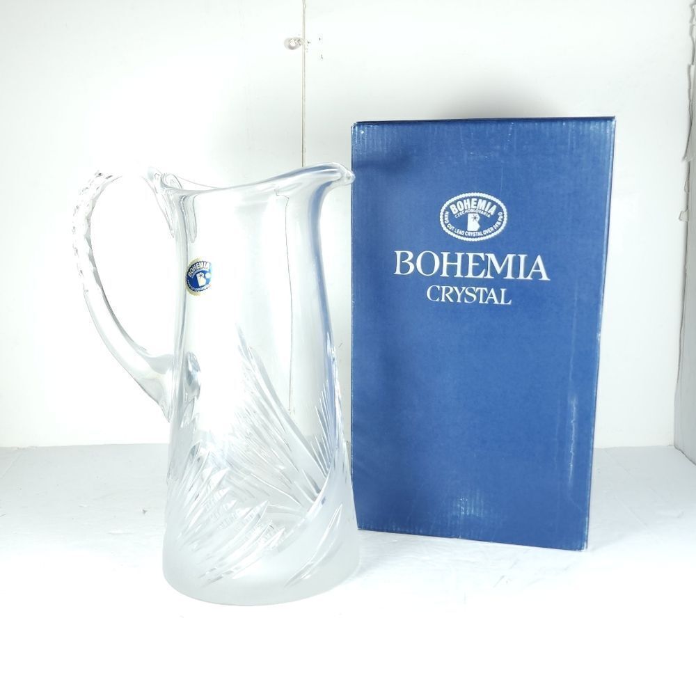 Bohemia Crystal Hand Cut Lead Crystal Faceted Swirl Pattern Tall Water Pitcher